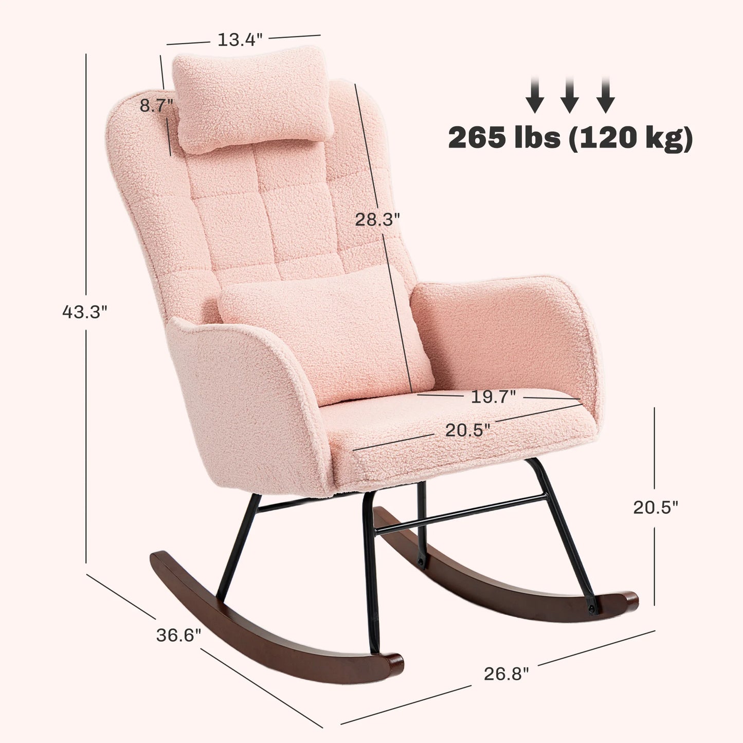 Pink Rocking Chair with Headrest